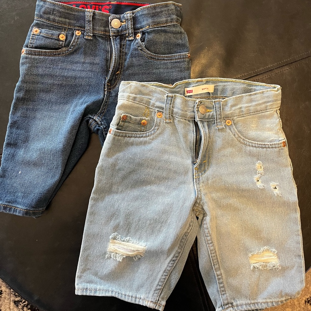 Levi's Kids Two-Tone Denim Shorts - Dark Blue and Light Blue